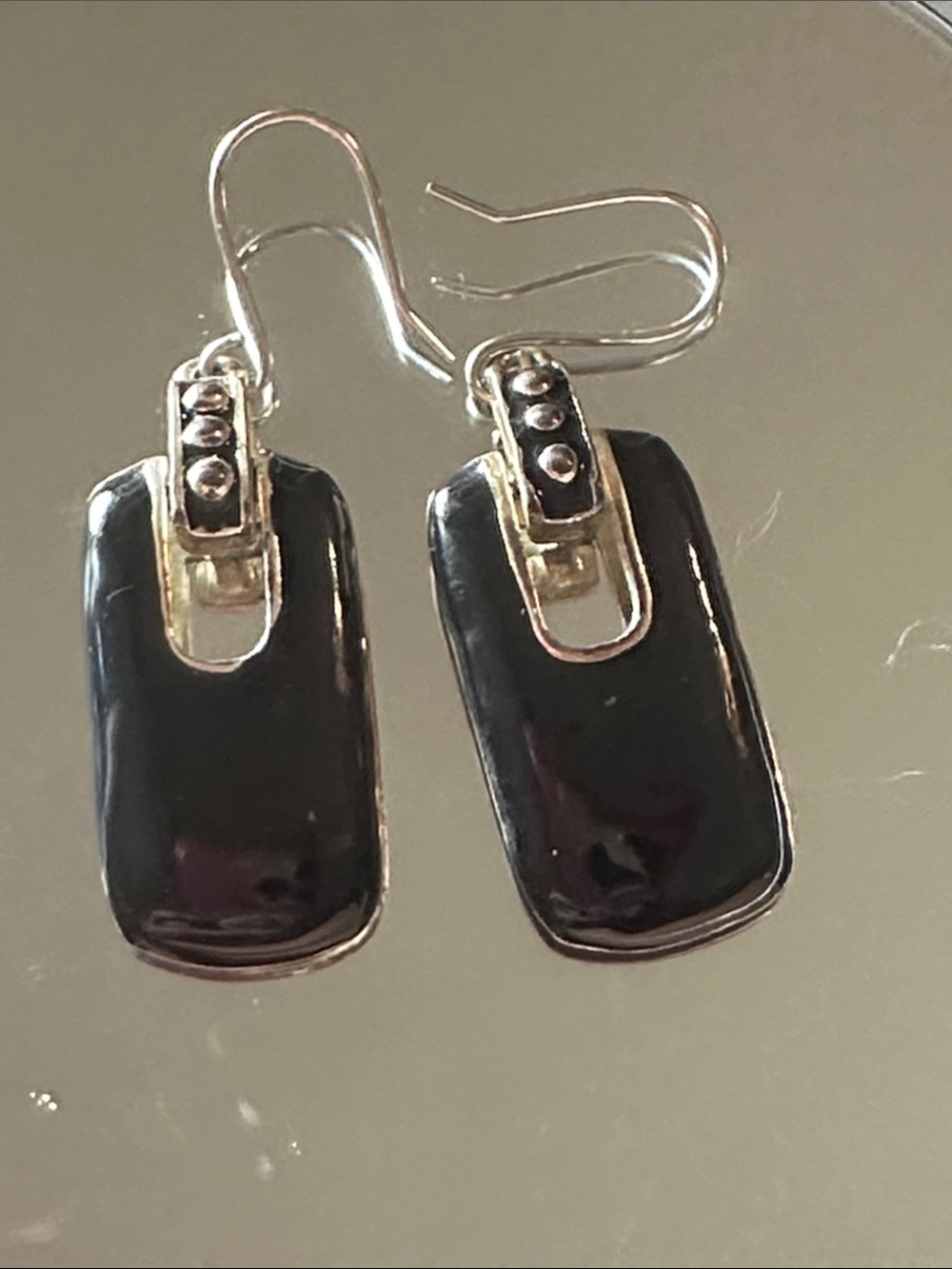 Vintage Black Enamel Drop Earrings with Stylish Silver-Tone Accents